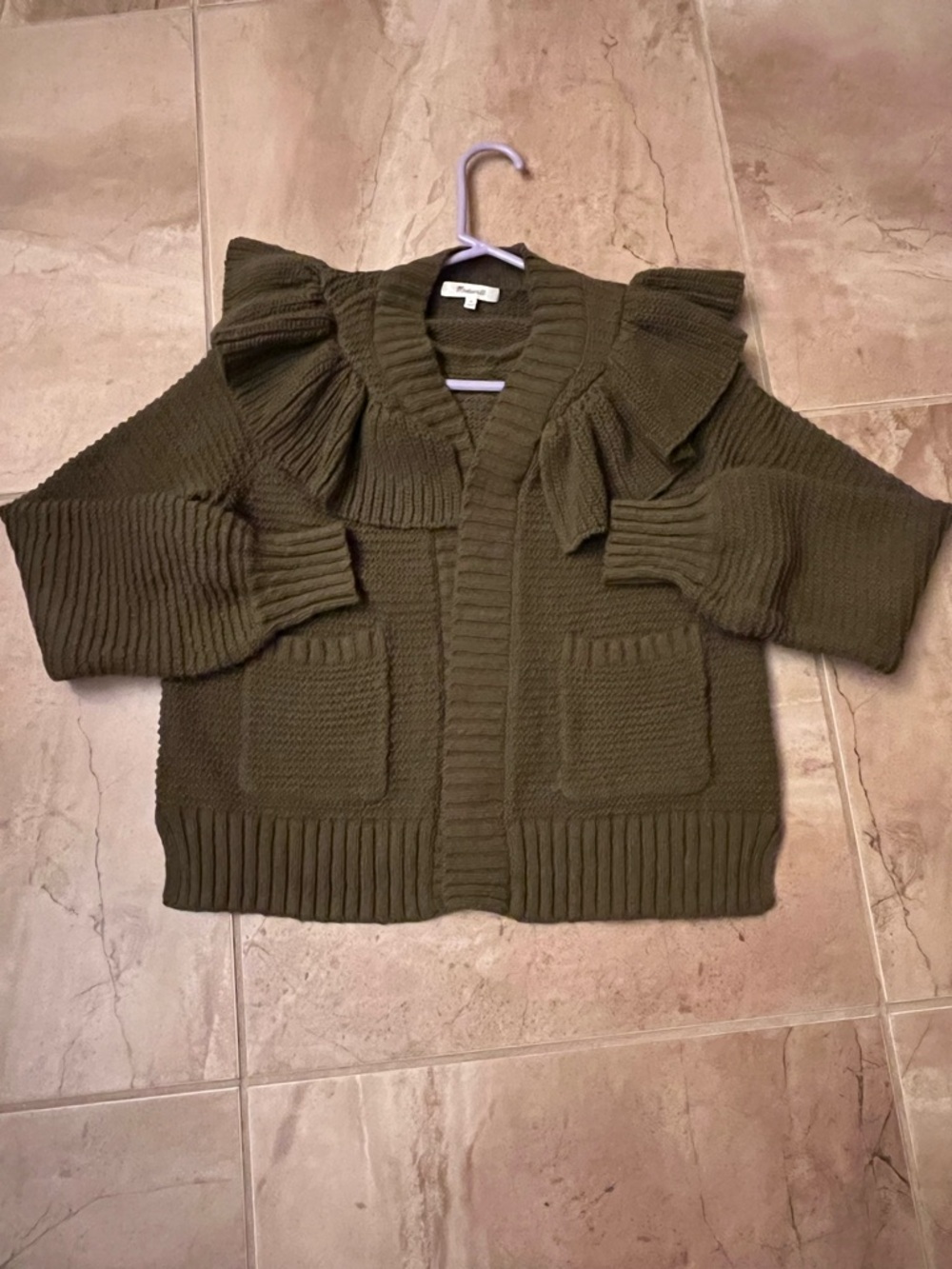 Madewell Olive Ruffle Shawl-Collar Cardigan